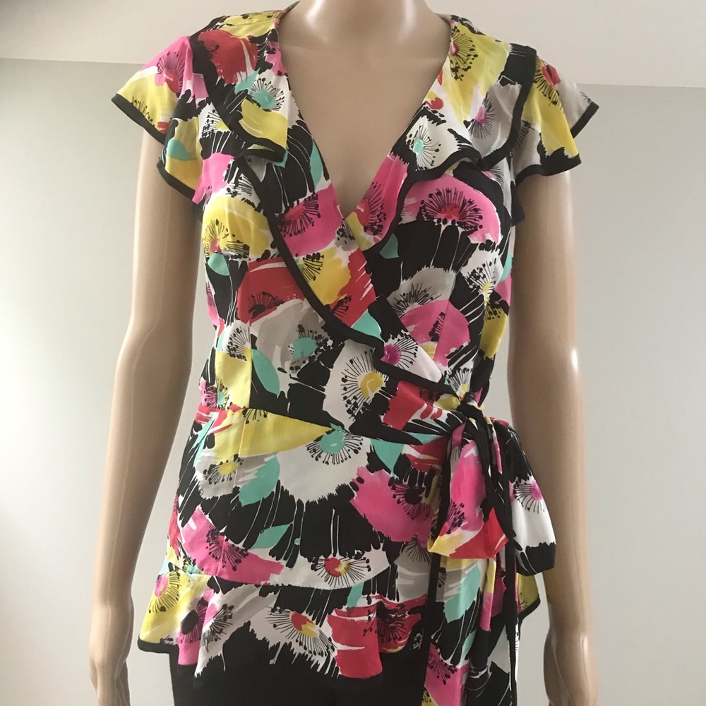 Nanette Lepore Ruffled Wrap Silk Top